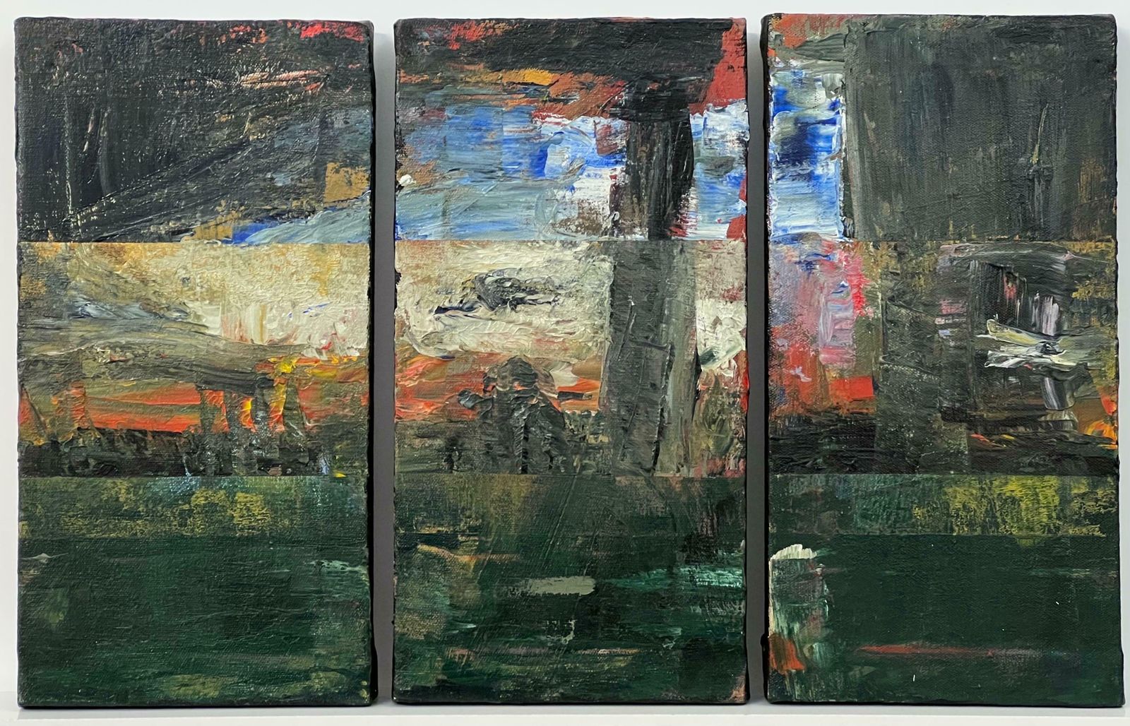 Angela Wakefield Small Triptych Abstract Forest Trees Landscape Painting By British Urban Artist 1999 photo 15000.0