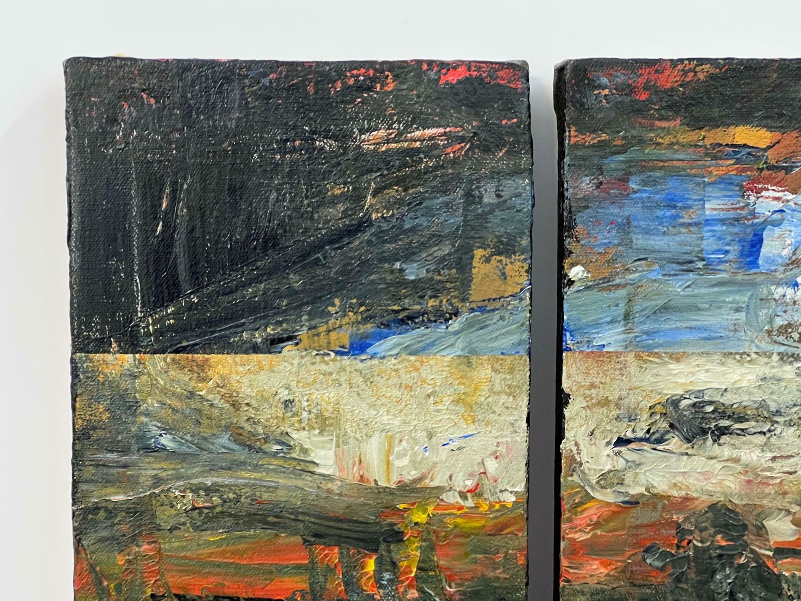 Angela Wakefield Small Triptych Abstract Forest Trees Landscape Painting By British Urban Artist 1999 photo vinterior