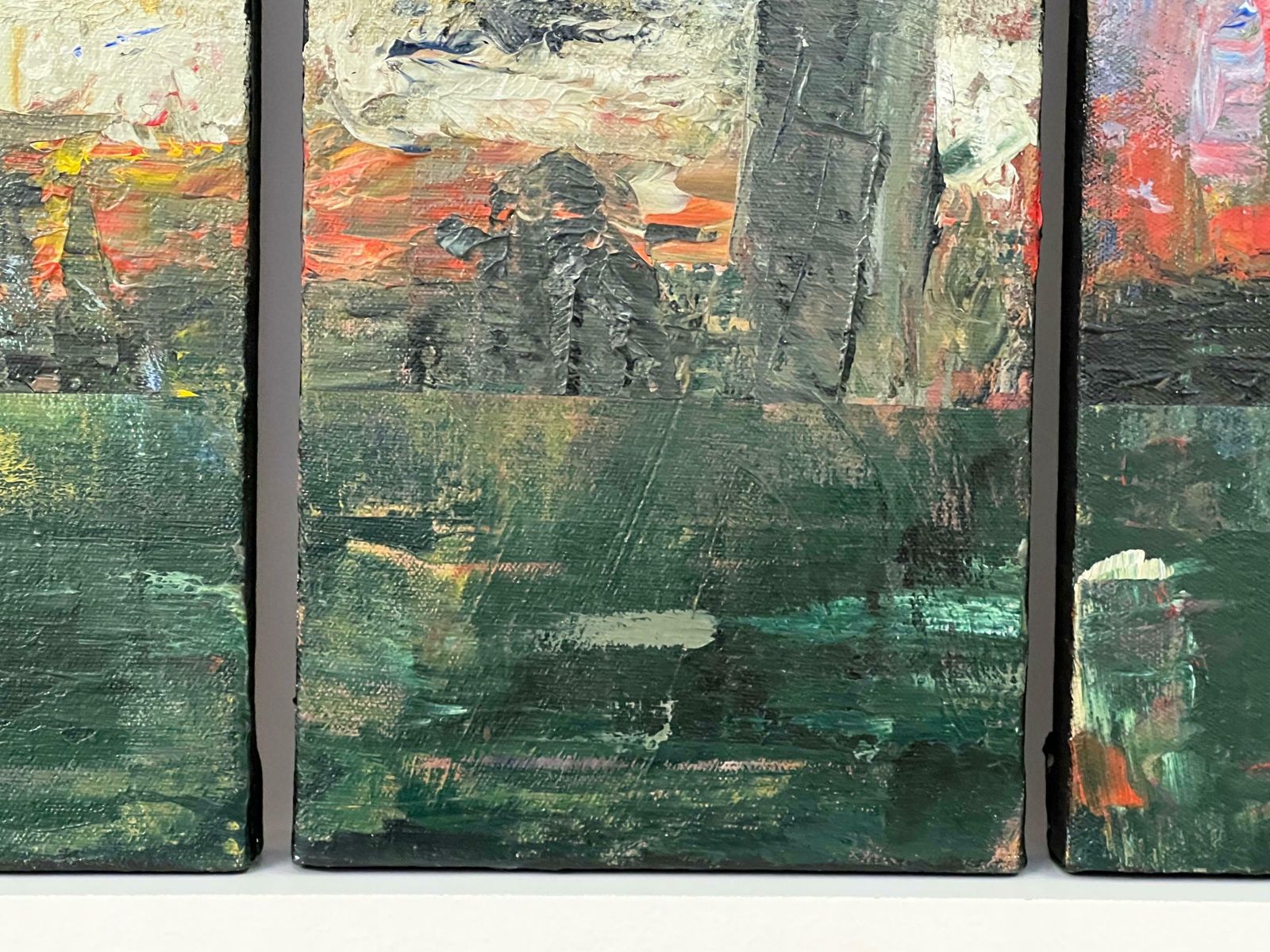 photo furniture Angela Wakefield Small Triptych Abstract Forest Trees Landscape Painting By British Urban Artist 1999