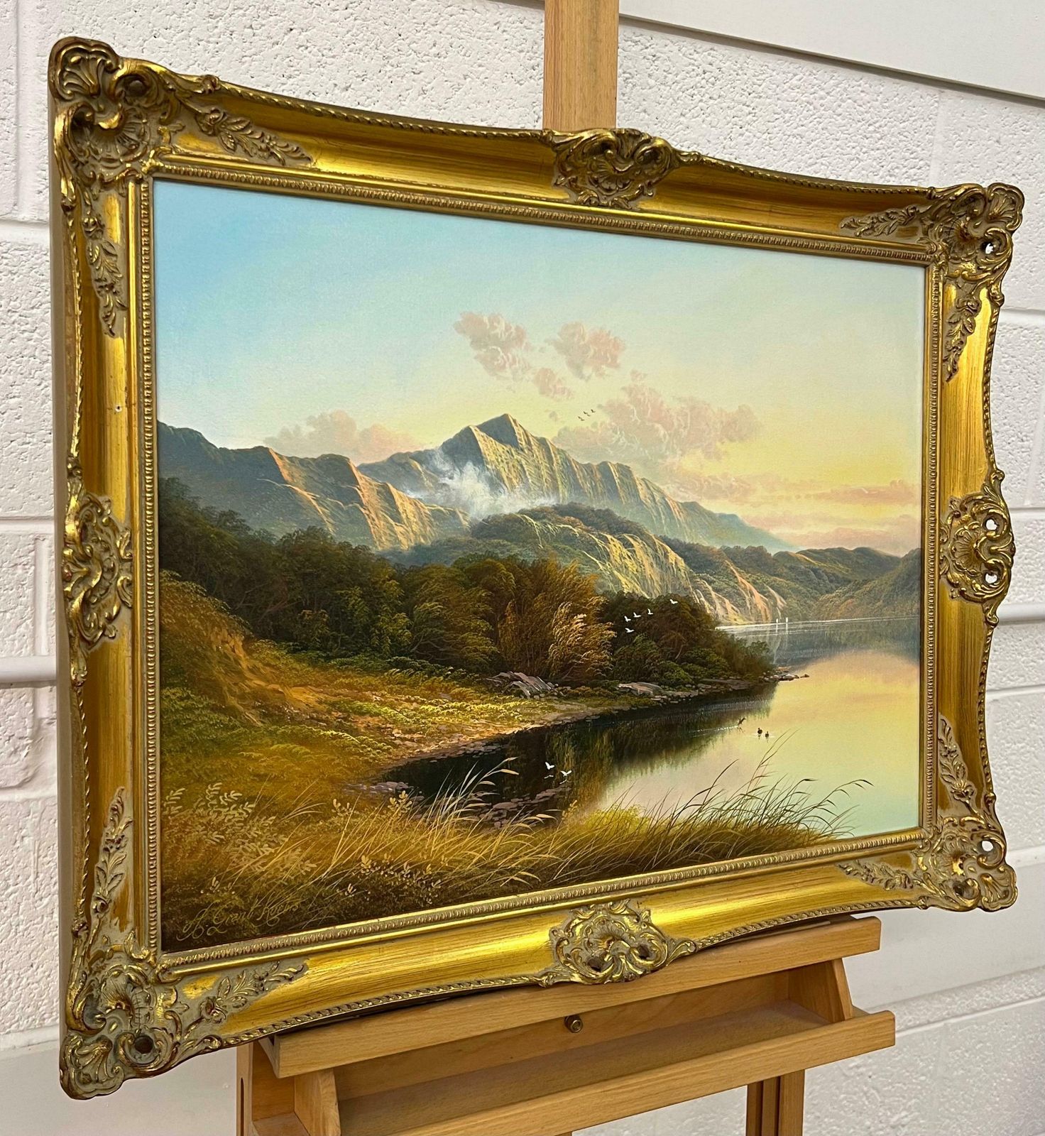 Andrew Grant Kurtis Mountain Lake Oil Painting Of A Loch In The Scottish Highlands By British Artist  1980 Circa photo for sale