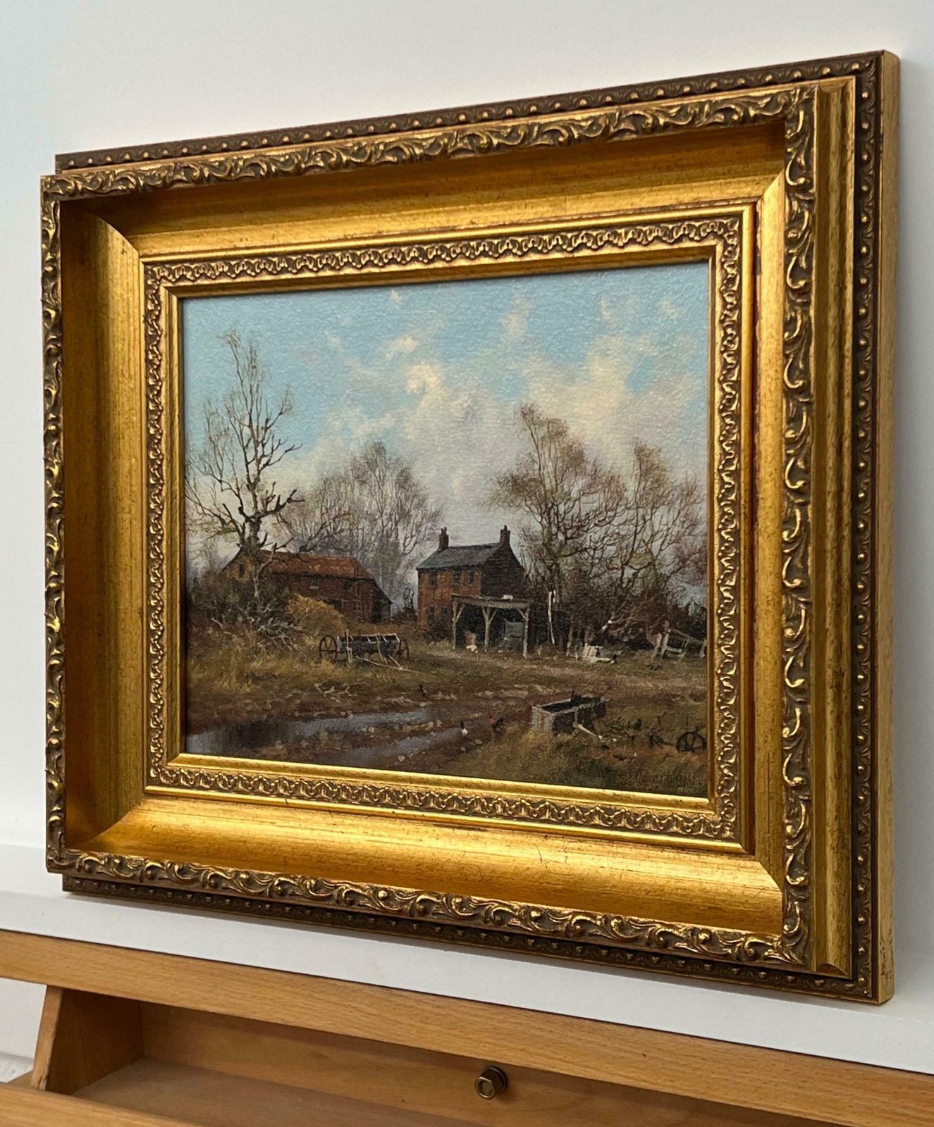 James Wright Painting Of Farm With Geese In The English Countryside By 20th Century Artist 1980 Circa photo Art