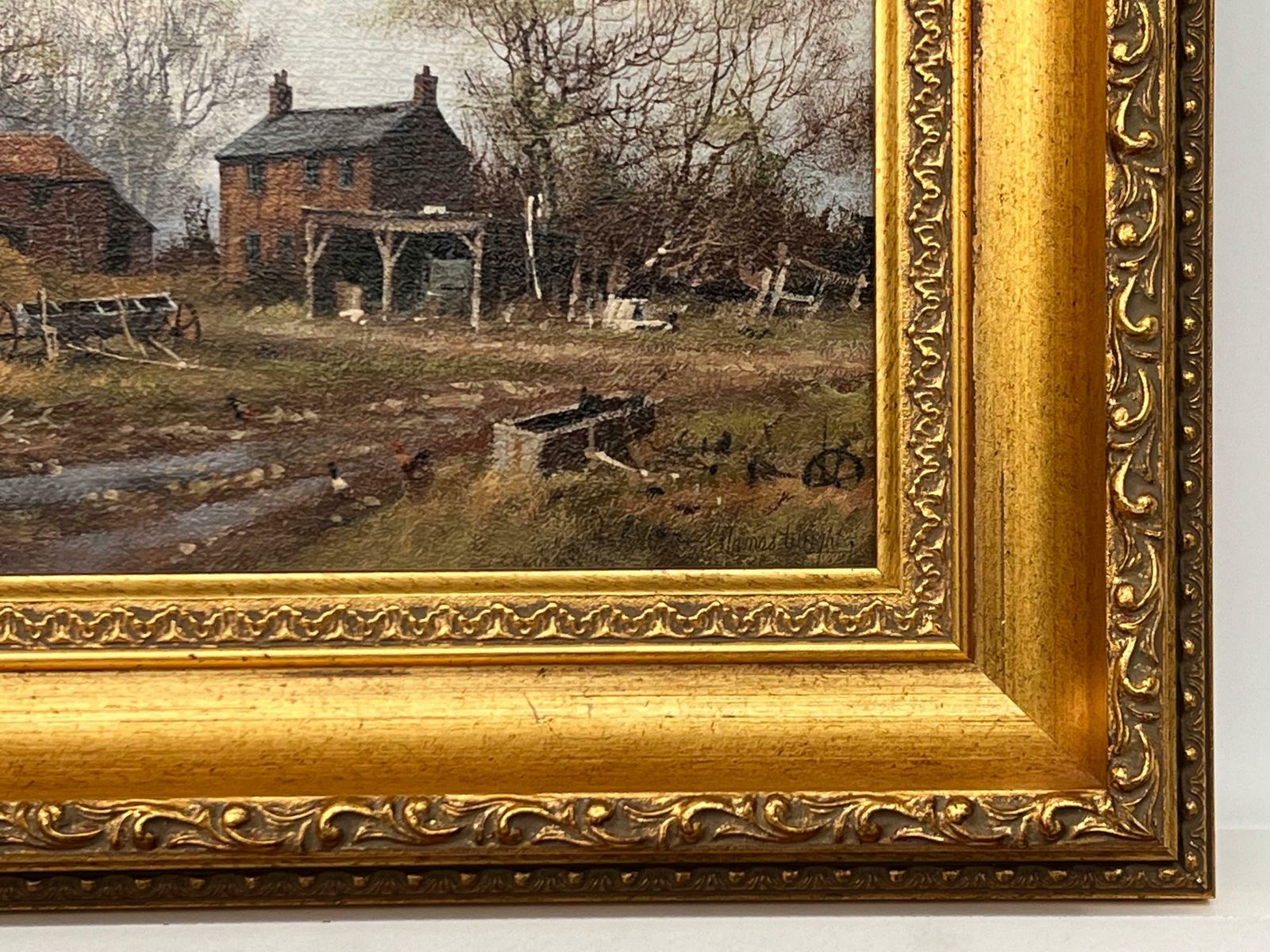 James Wright Painting Of Farm With Geese In The English Countryside By 20th Century Artist 1980 Circa photo 1450.0