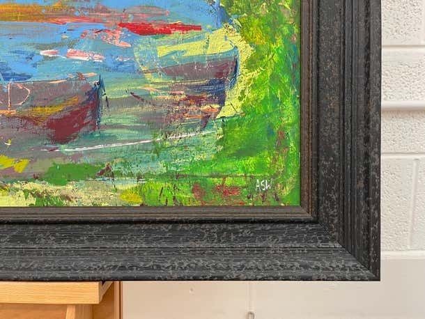 Angela Wakefield Abstract Blue Orange & Red Lake Sunset Landscape By Contemporary British Artist  2000 photo vinterior