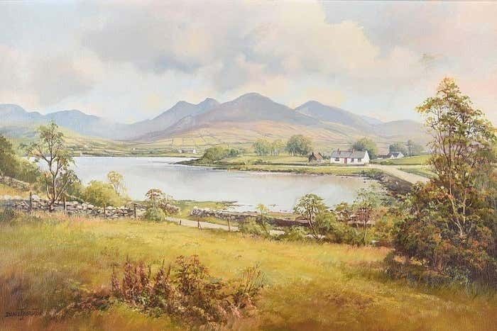 Denis Thornton Original Post War Painting Of Island In Northern Ireland By Modern Irish Artist 1980 Circa photo furniture