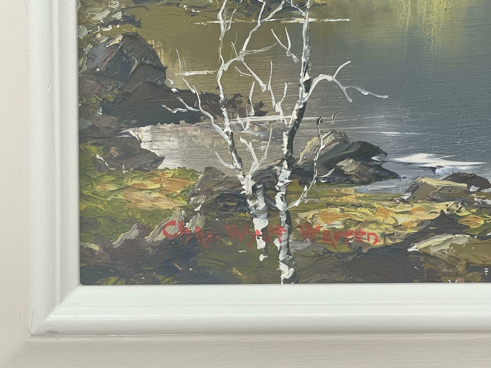 photo for sale Charles Wyatt Warren Mountain Lake Landscape Impasto Oil Painting By 20th Century British Artist  Mid 20th Century