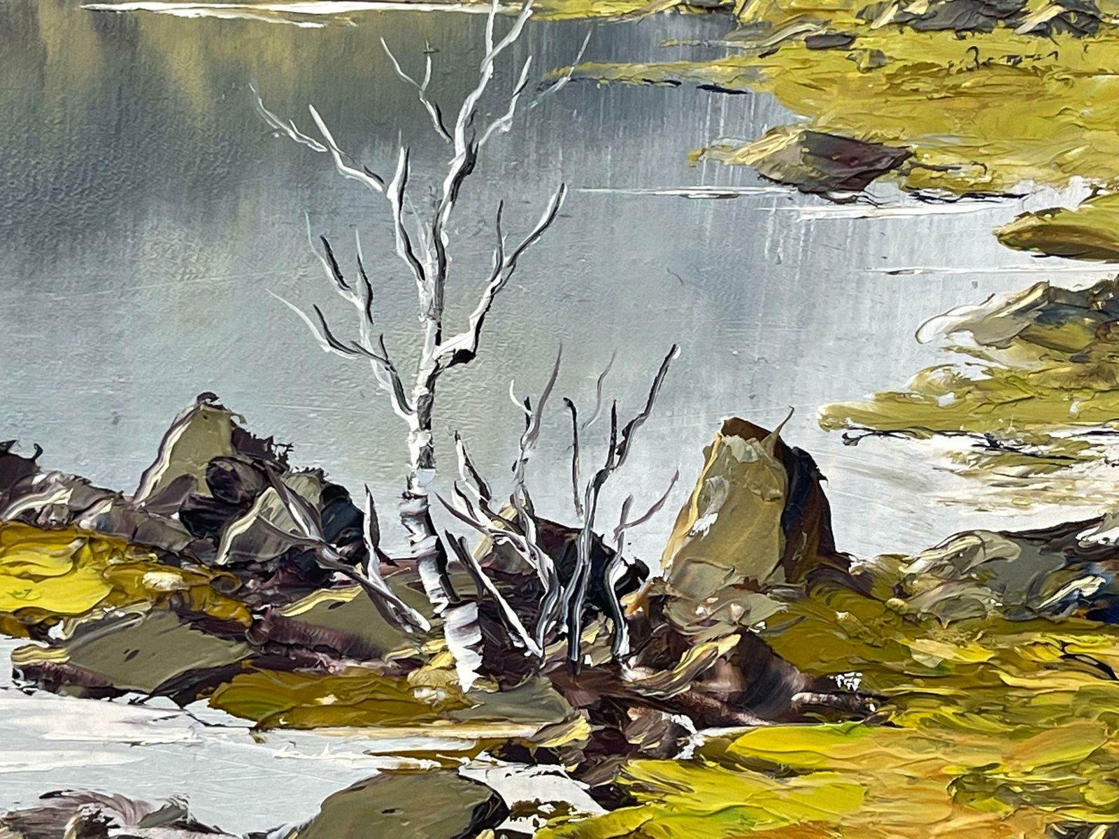 Art Charles Wyatt Warren Mountain Lake Landscape Impasto Oil Painting By 20th Century British Artist  Mid 20th Century photo