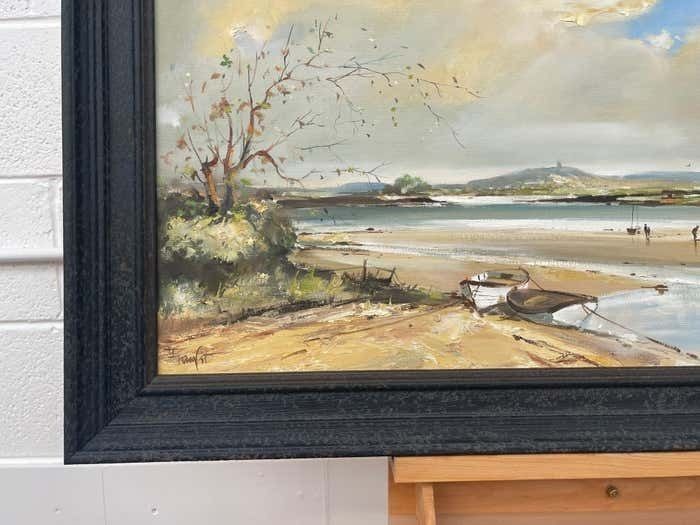 Frank Fitzsimons Ireland Seascape Landscape With Boats & Figures By Contemporary Irish Artist 1985 Circa photo vinterior
