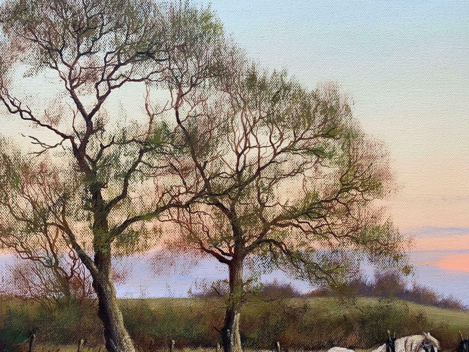 photo furniture James Wright Horse Drawn Plough With Two Horses Ploughman And Dog By British Landscape Artist  1990 Circa