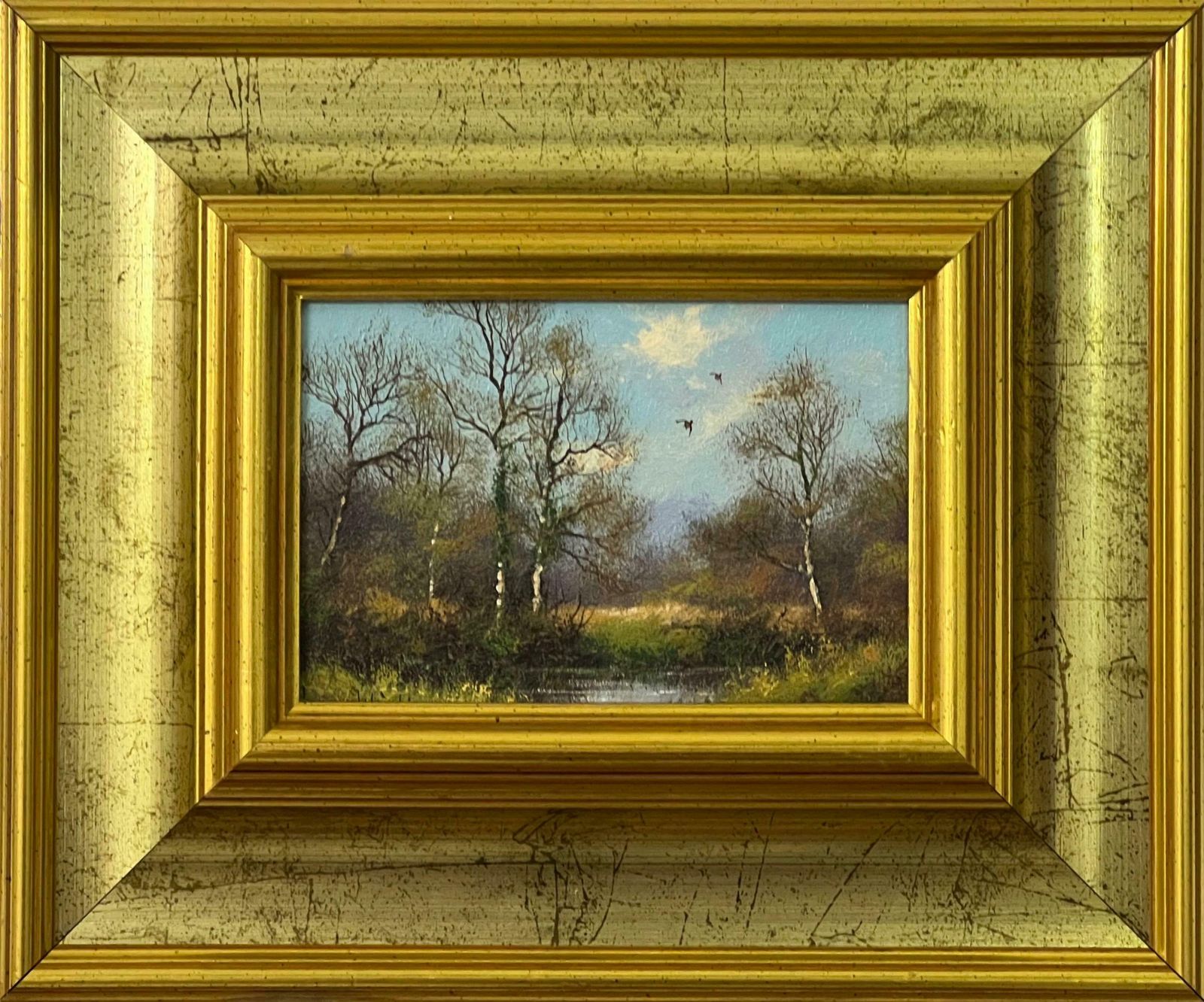 James Wright Painting Of Lake & Trees In The English Countryside By 20th Century Artist 1980 Circa