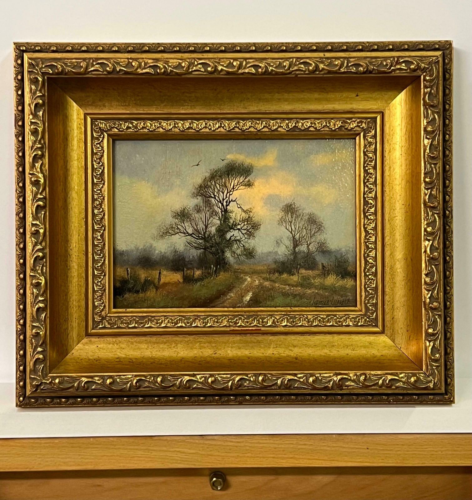 James Wright Country Lane With Trees & Birds In English Countryside By 20th Century Artist 1980 Circa photo 1250.0