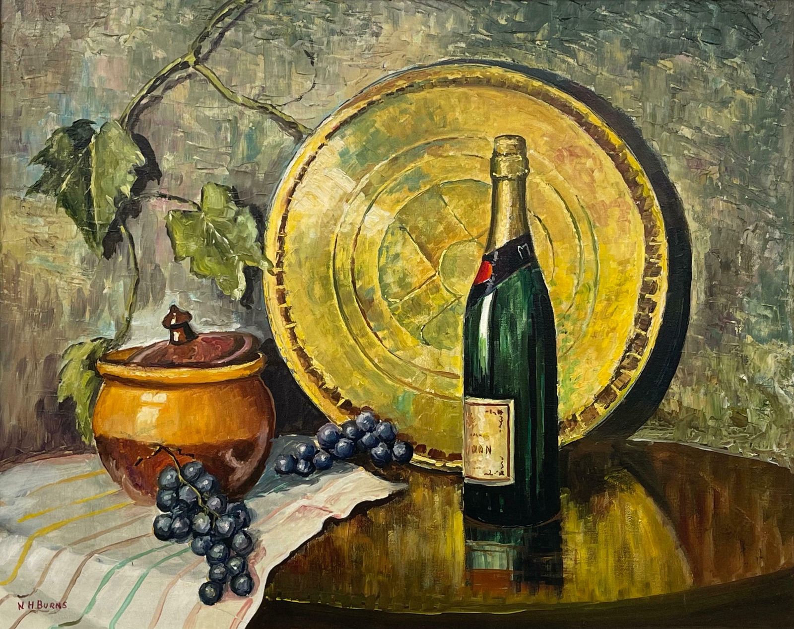 William Henry Burns Champagne Bottle With Grapes Still Life Oil Painting By 20th Century Artist  1985 Circa photo 3250.0