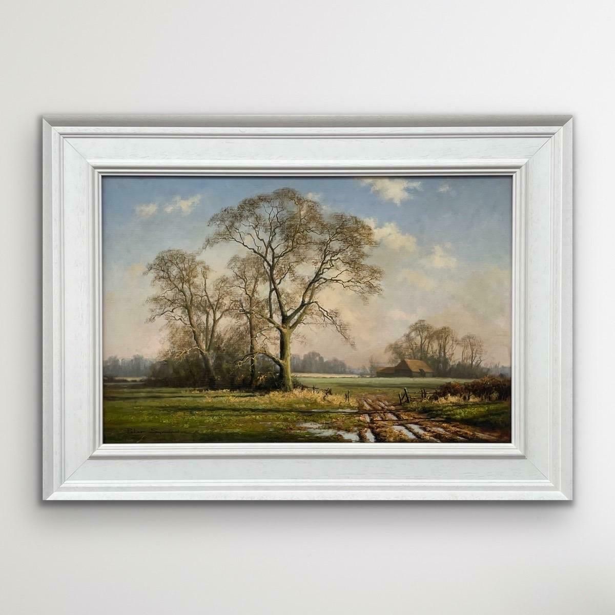 Peter Symonds Oil Painting Of Rural Winter Scene With Oak Trees In England By British Artist  1995 Circa photo Art