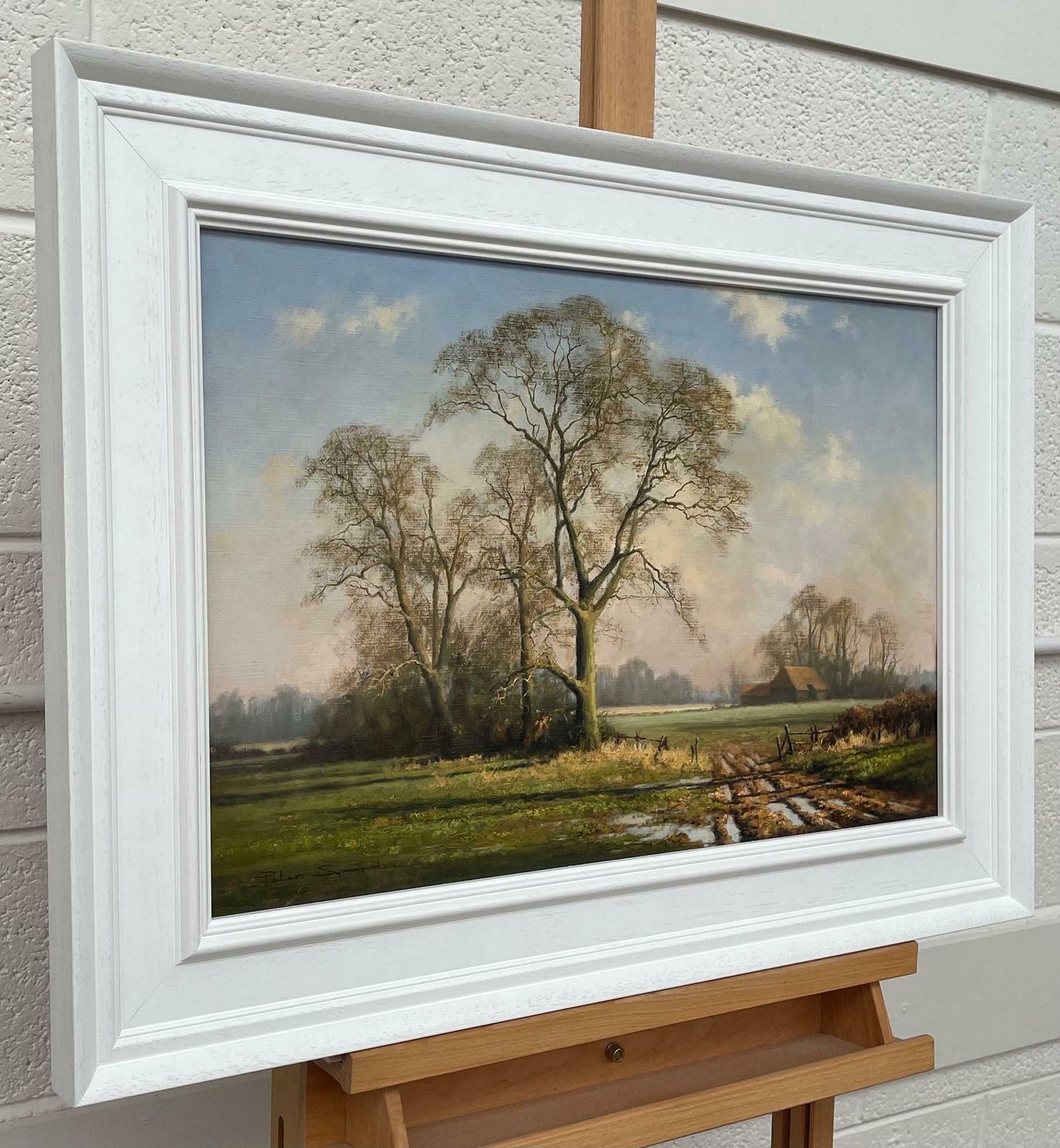 Peter Symonds Oil Painting Of Rural Winter Scene With Oak Trees In England By British Artist  1995 Circa photo vinterior