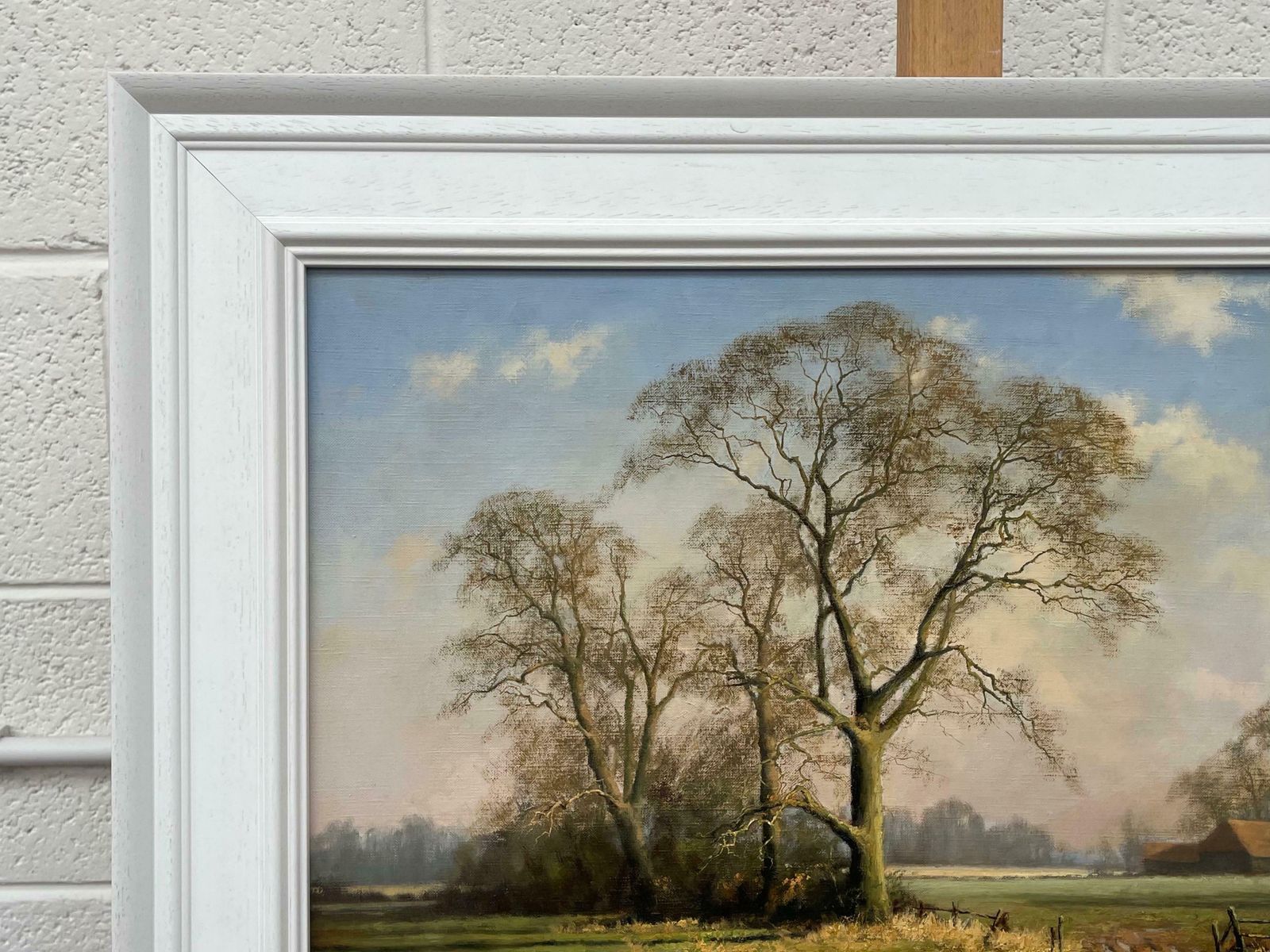 Art Peter Symonds Oil Painting Of Rural Winter Scene With Oak Trees In England By British Artist  1995 Circa photo
