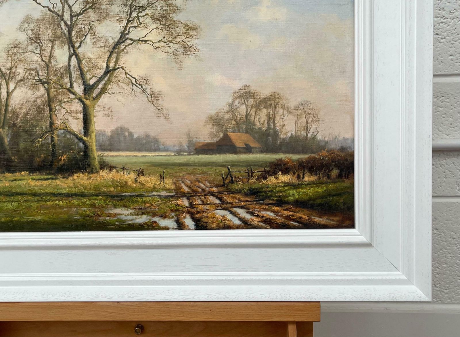 3950.0 Peter Symonds Oil Painting Of Rural Winter Scene With Oak Trees In England By British Artist  1995 Circa photo
