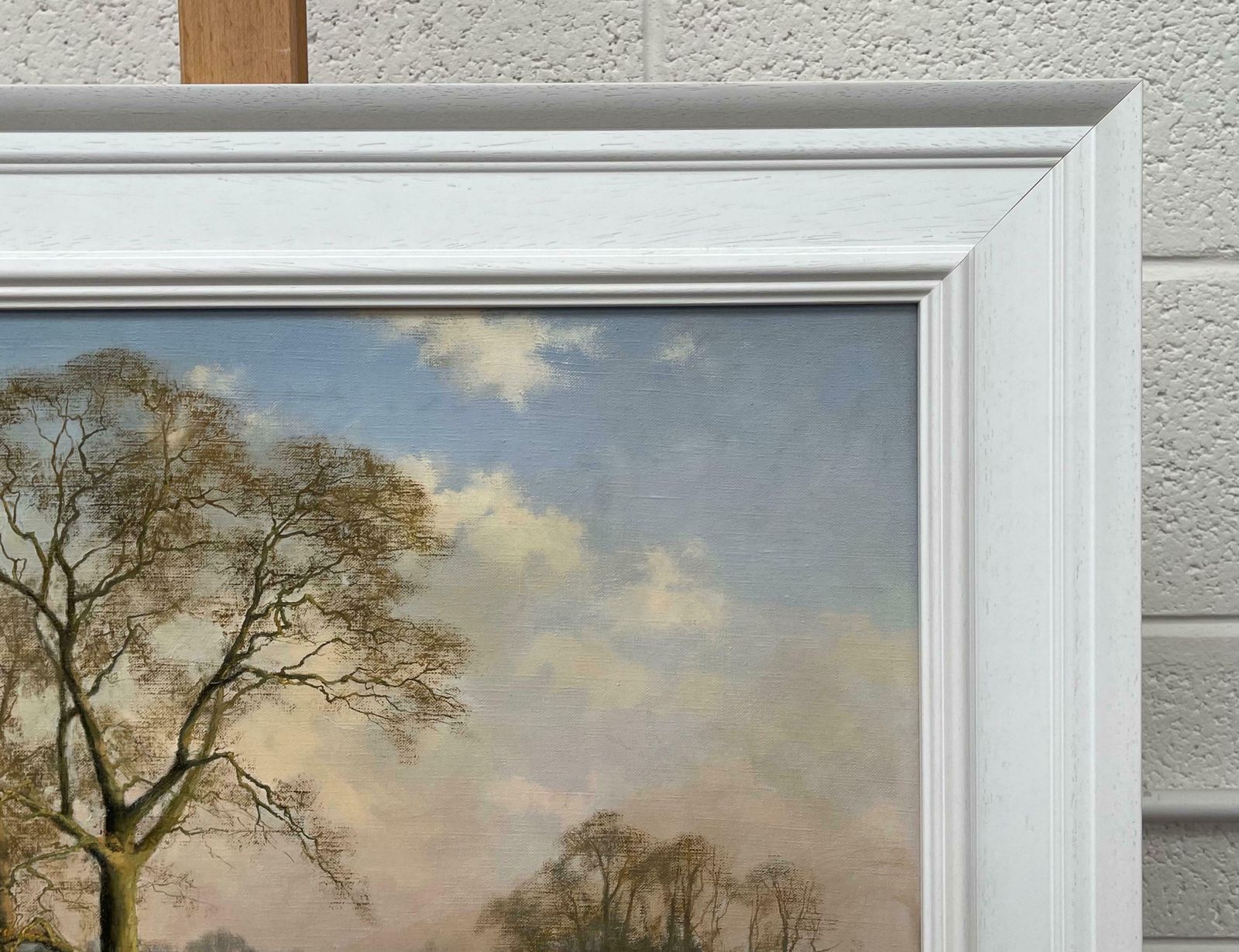 photo vinterior Peter Symonds Oil Painting Of Rural Winter Scene With Oak Trees In England By British Artist  1995 Circa