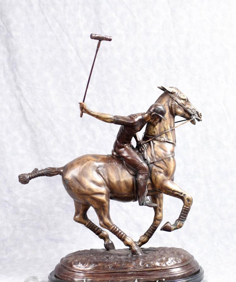 photo furniture Bronze Polo Player Horse Jockey Statue Casting