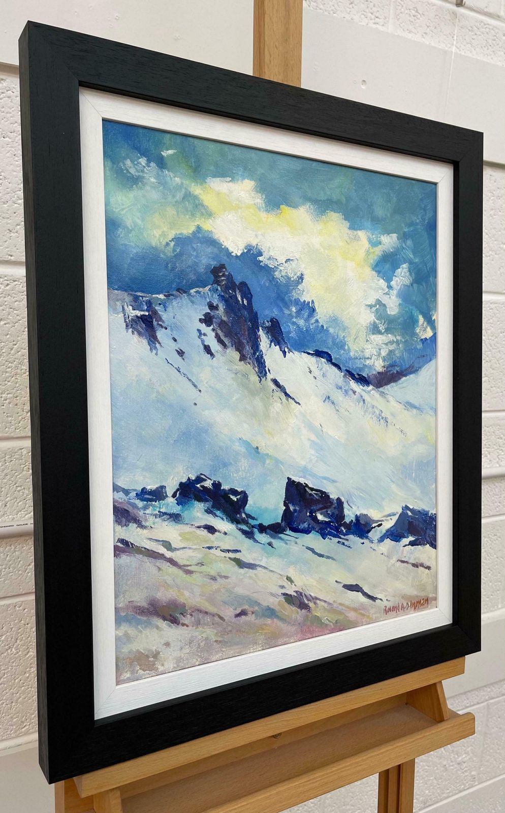 Roland A.D. Inman Blue & White Oil Painting Of The Mourne Mountains Ireland By Modern Irish Artist  2000 Circa photo furniture