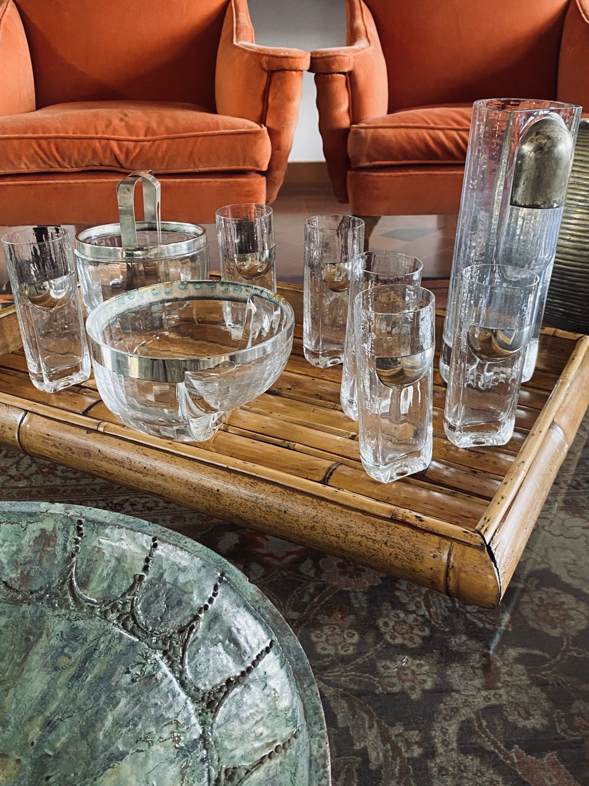 photo for sale Hollywood Regency Silver Cocktail Set, Taddei Sestini, Kristal Krisla Italy 1970s