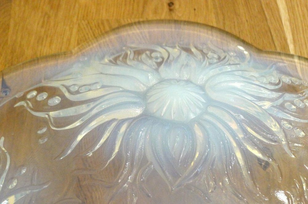 Large Molded Opalescent Glass Fruit Dish With Flowers & Pearls Motif, France, 1930s photo for sale