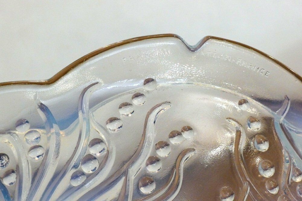 Large Molded Opalescent Glass Fruit Dish With Flowers & Pearls Motif, France, 1930s photo vintage