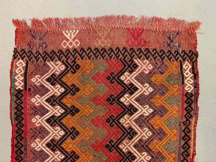 Vintage Turkish Mini Kilim 91x47 Cm Wool Small Kelim Runner, Shabby Chic photo 165.0
