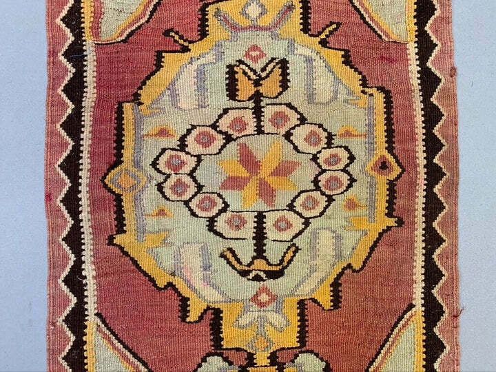 Vintage Turkish Mini Kilim 102x55 Cm Wool Small Kelim Runner, Shabby Chic photo Textiles
