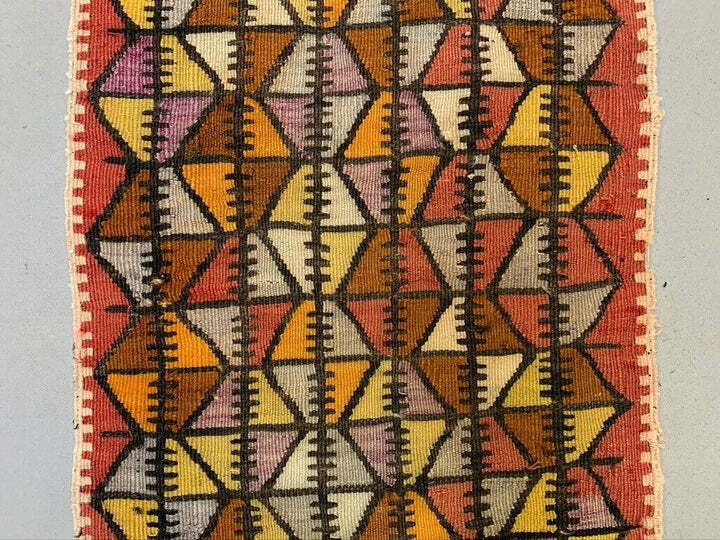 Vintage Turkish Mini Kilim 95x50 Cm Wool Small Kelim Runner, Shabby Chic photo Textiles
