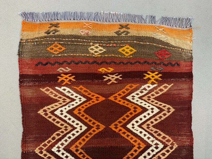 Vintage Turkish Mini Kilim 93x43 Cm Wool Small Kelim Runner, Shabby Chic photo 145.0