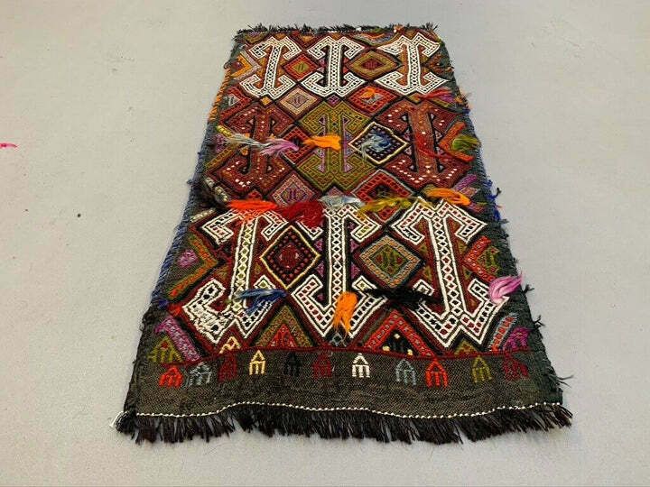 Vintage Turkish Mini Kilim 99x48 Cm Wool Small Kelim Runner, Shabby Chic photo furniture