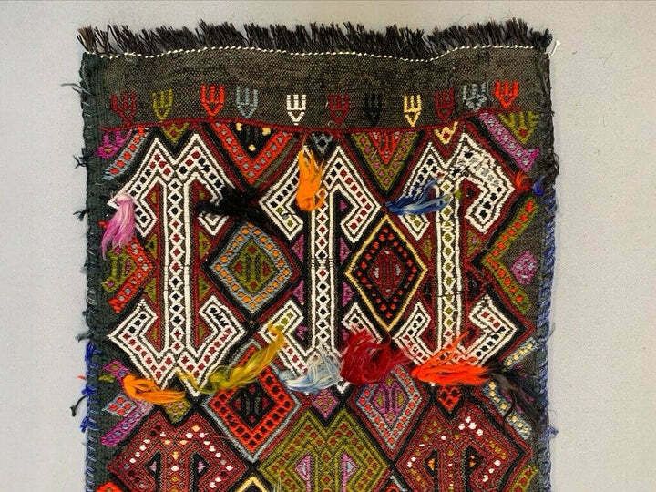 Vintage Turkish Mini Kilim 99x48 Cm Wool Small Kelim Runner, Shabby Chic photo for sale