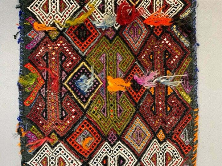 Vintage Turkse Mini Kilim 99x48 cm, Wollen Kleine Kelim Loper, Shabby Chic photo Textiel