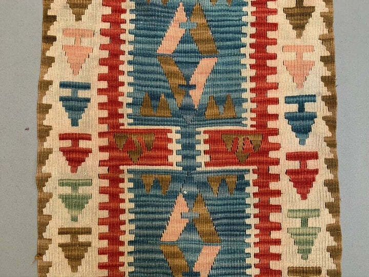 Vintage Turkish Mini Kilim 122x61 Cm Wool Small Kelim Runner, Shabby Chic photo for sale