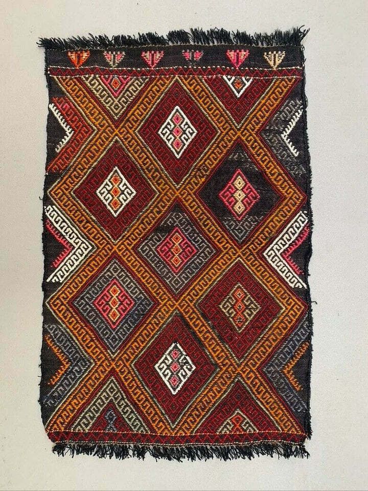 Vintage Turkish Mini Kilim 78x50 Cm Wool Small Kelim Runner, Shabby Chic