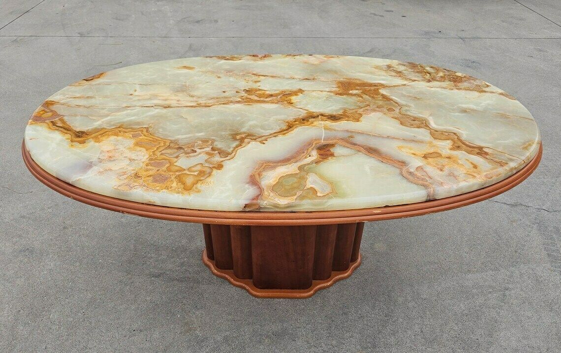 Art Deco Inspired Coffee Table With Onyx Marble Top By Hohnert Design // Made In West Germany In 1970s photo buy