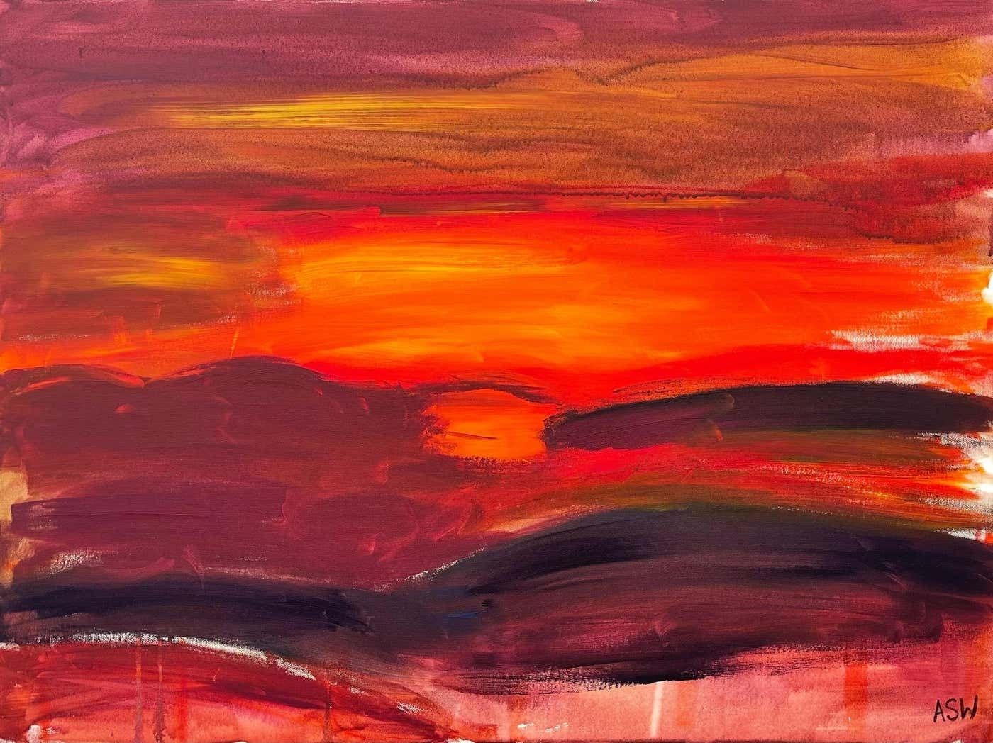 Angela Wakefield Orange & Red Abstract Sunset Sunrise Painting By Leading British Urban Artist 2004 photo for sale