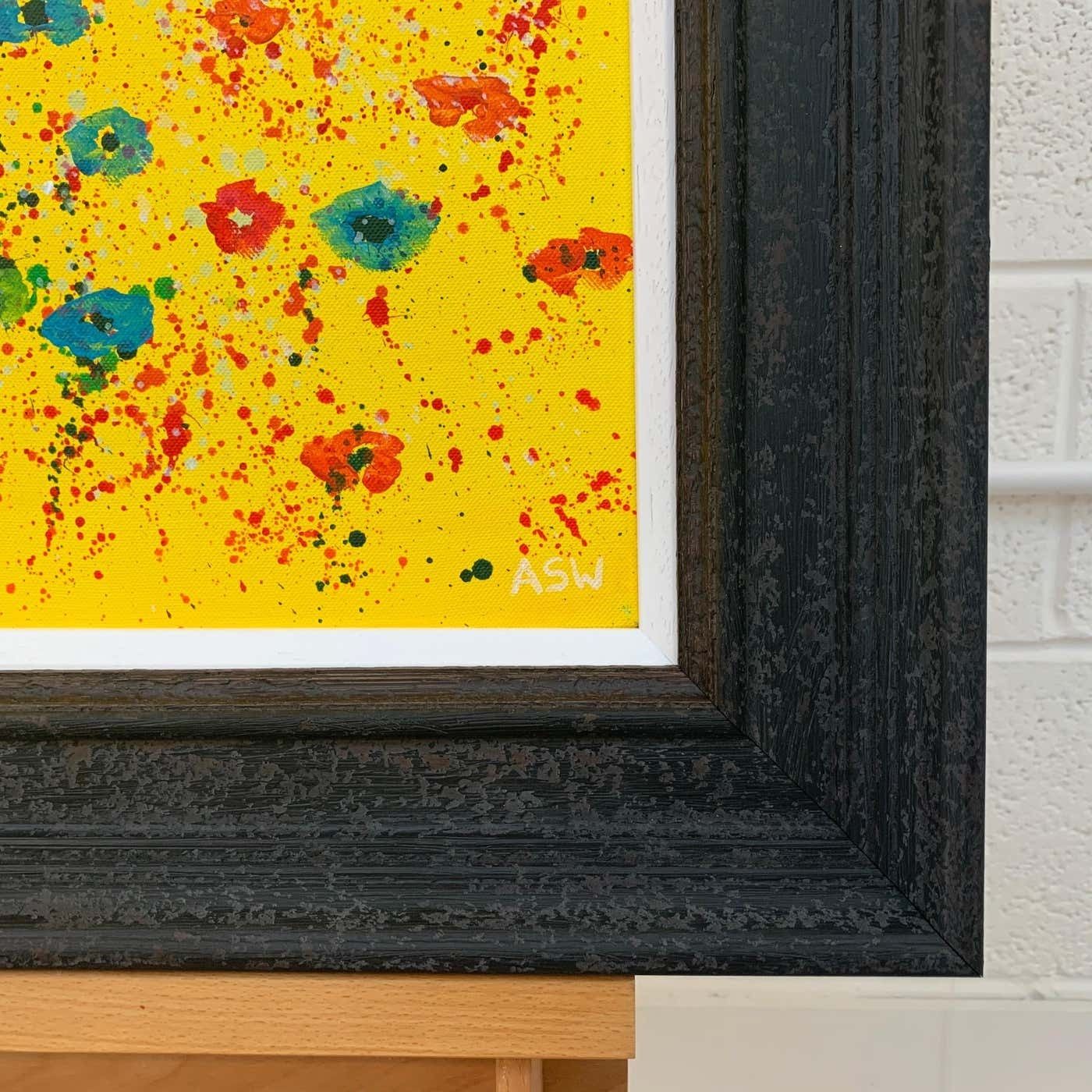 Angela Wakefield Abstract Red Pink Blue Flowers On Yellow Background By British Landscape Artist 2001 photo 4000.0