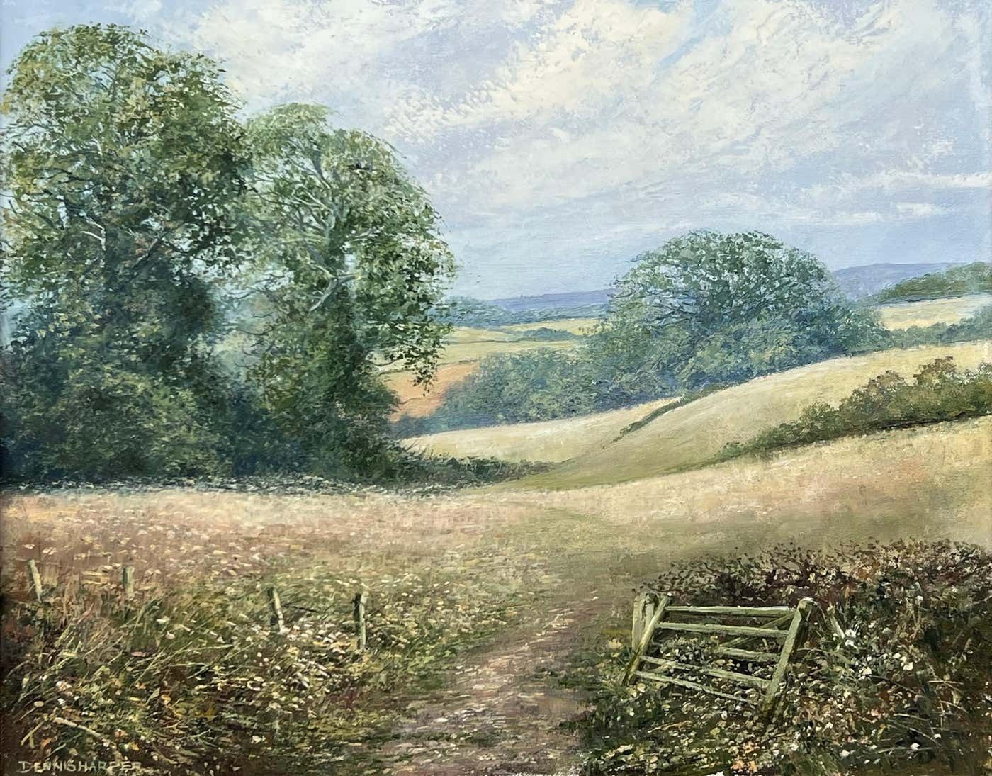 photo buy Dennis Harper Rural Field Landscape Oil Painting Of An Idyllic English Countryside Scene 1995