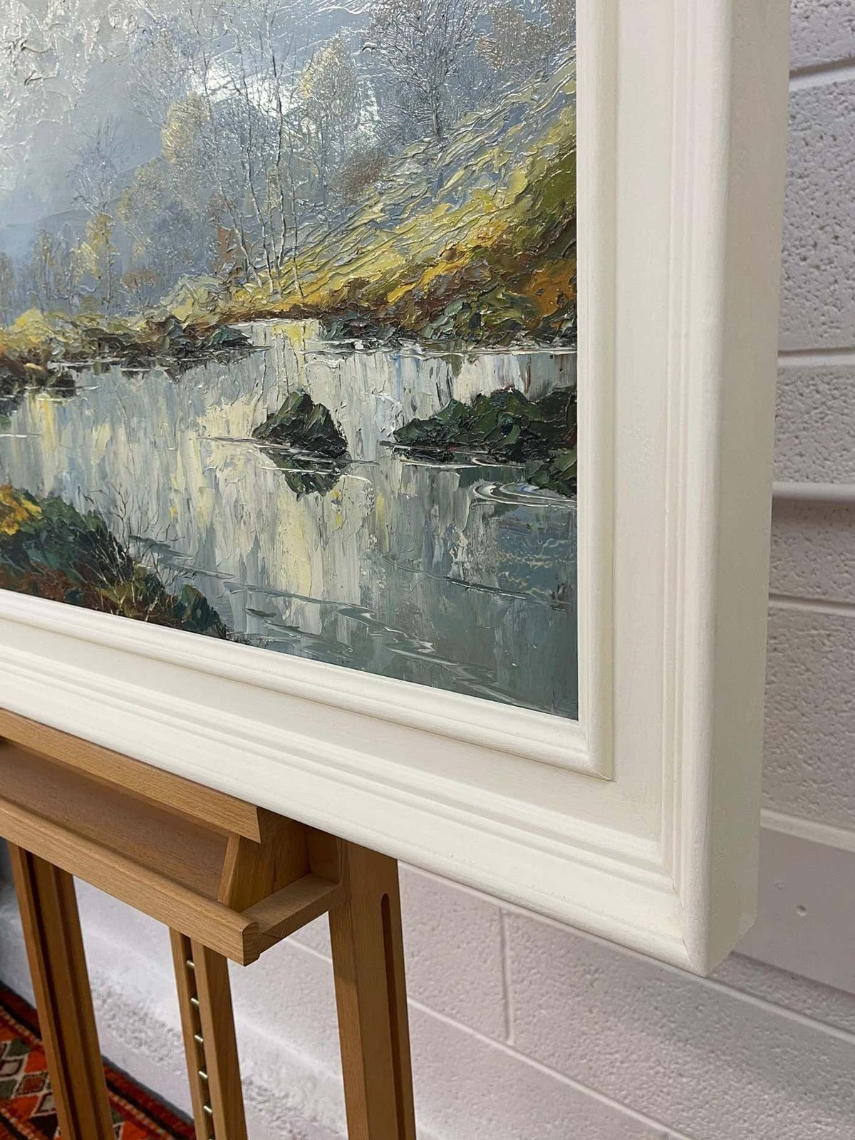 Charles Wyatt Warren Oil Painting Of River Bank With Silver Birch Trees And Misty Hills & Mountains 1970 Circa photo 6950.0