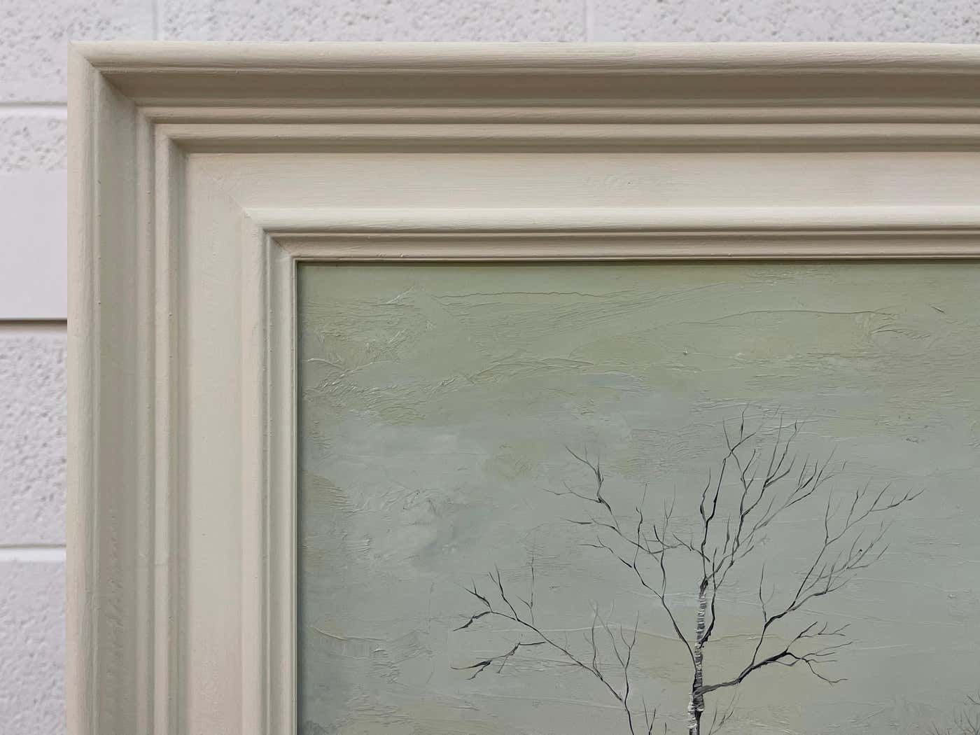 photo vinterior Charles Wyatt Warren Oil Painting Of River Bank With Silver Birch Trees And Misty Hills & Mountains 1970 Circa