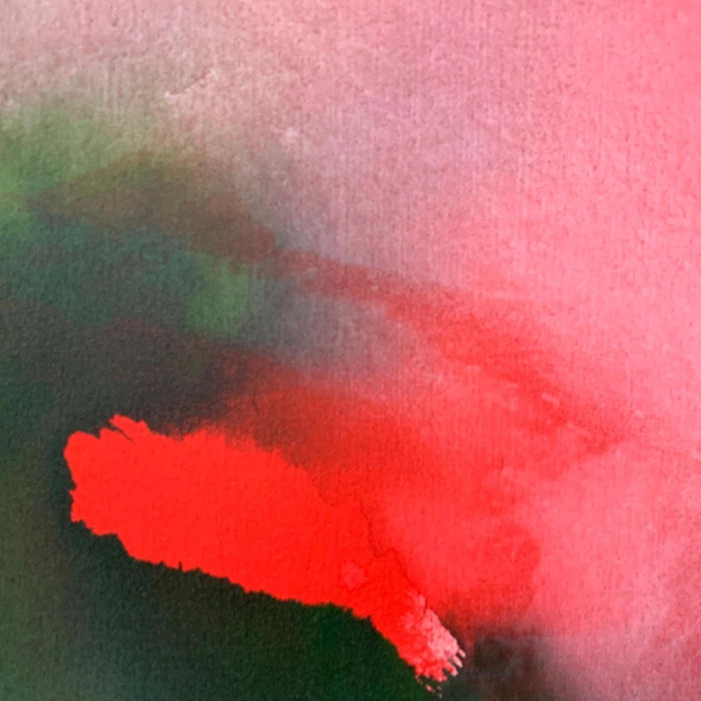 Margaret Francis Red And Green Modern Abstract Landscape Painting On Canvas By British Artist 2001 photo vinterior