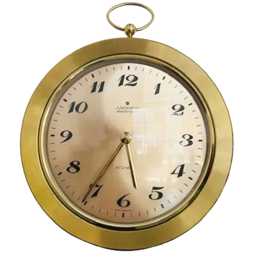 Vintage Junghans Brass Wall Clock Eletronic Ato Mat Gold 1960's