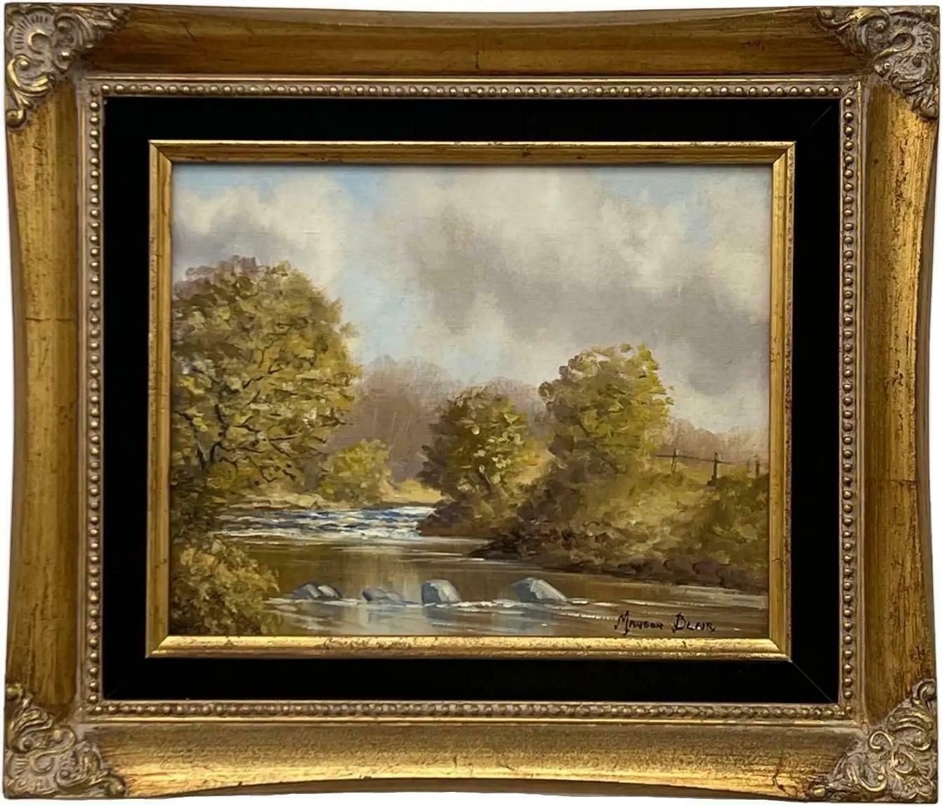 Manson Blair Original Oil Painting Of River Landscape In Ireland By 20th Century Irish Artist 1985 Circa