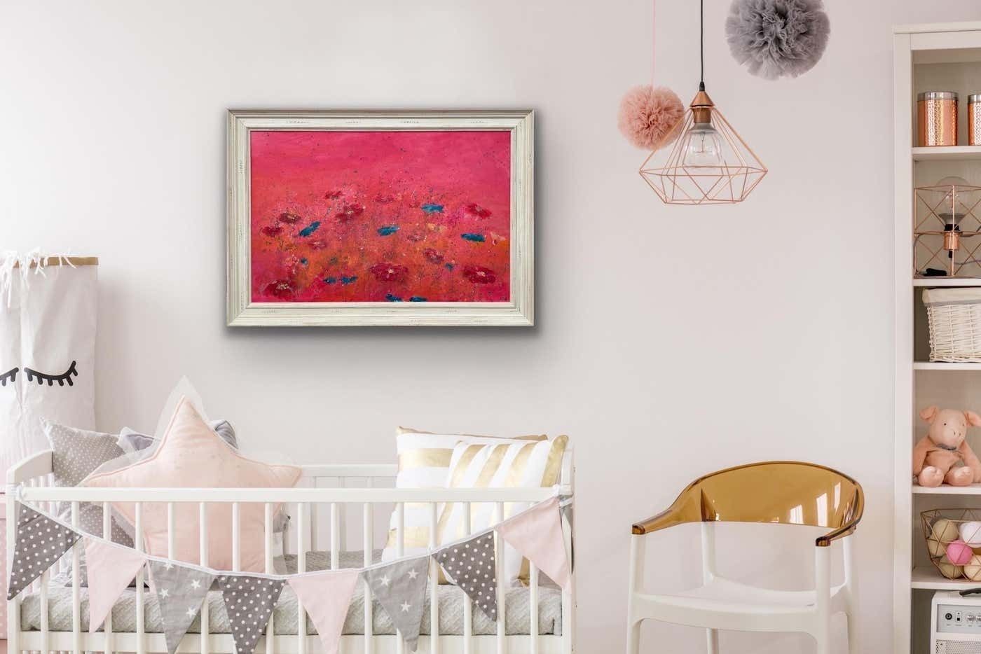 Angela Wakefield Abstract Turquoise & Red Flowers On Pink Background By British Landscape Artist 2021 photo 6000.0