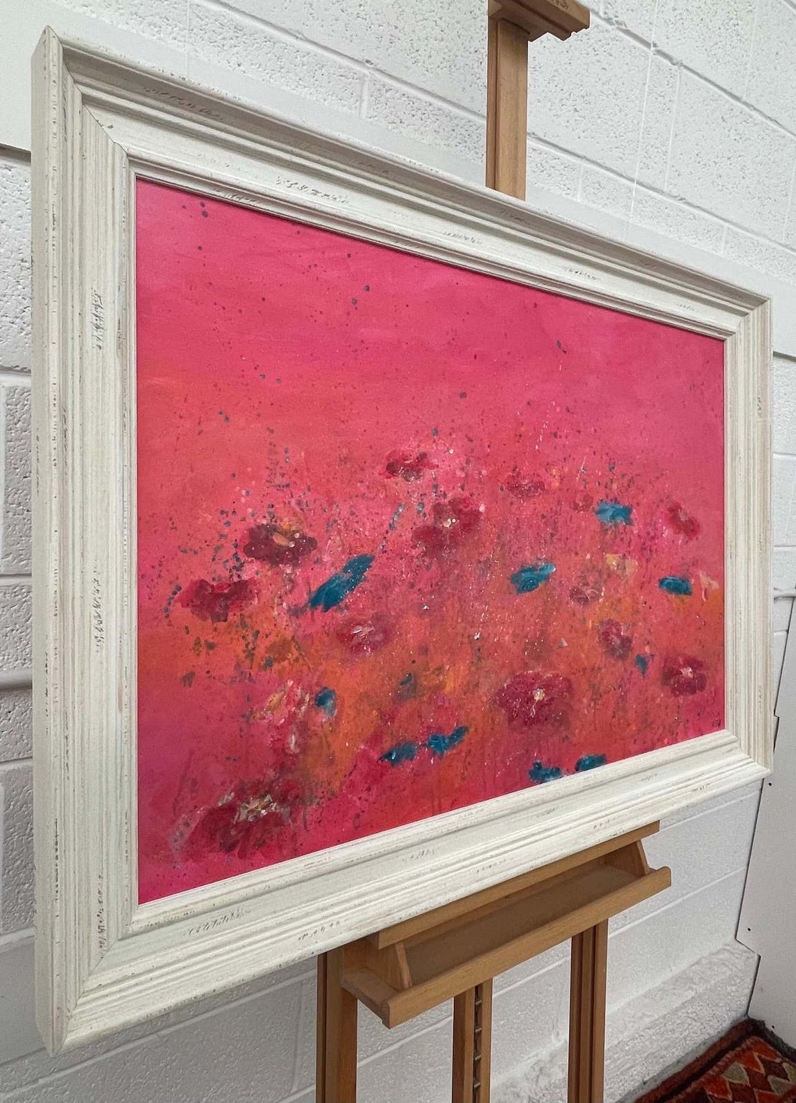 Angela Wakefield Abstract Turquoise & Red Flowers On Pink Background By British Landscape Artist 2021 photo vinterior