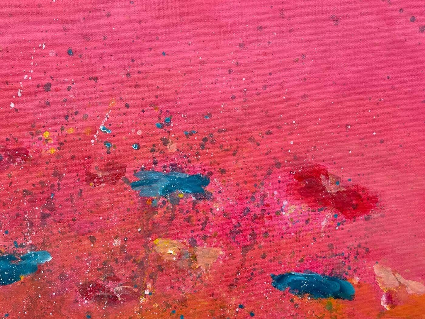 photo vintage Angela Wakefield Abstract Turquoise & Red Flowers On Pink Background By British Landscape Artist 2021