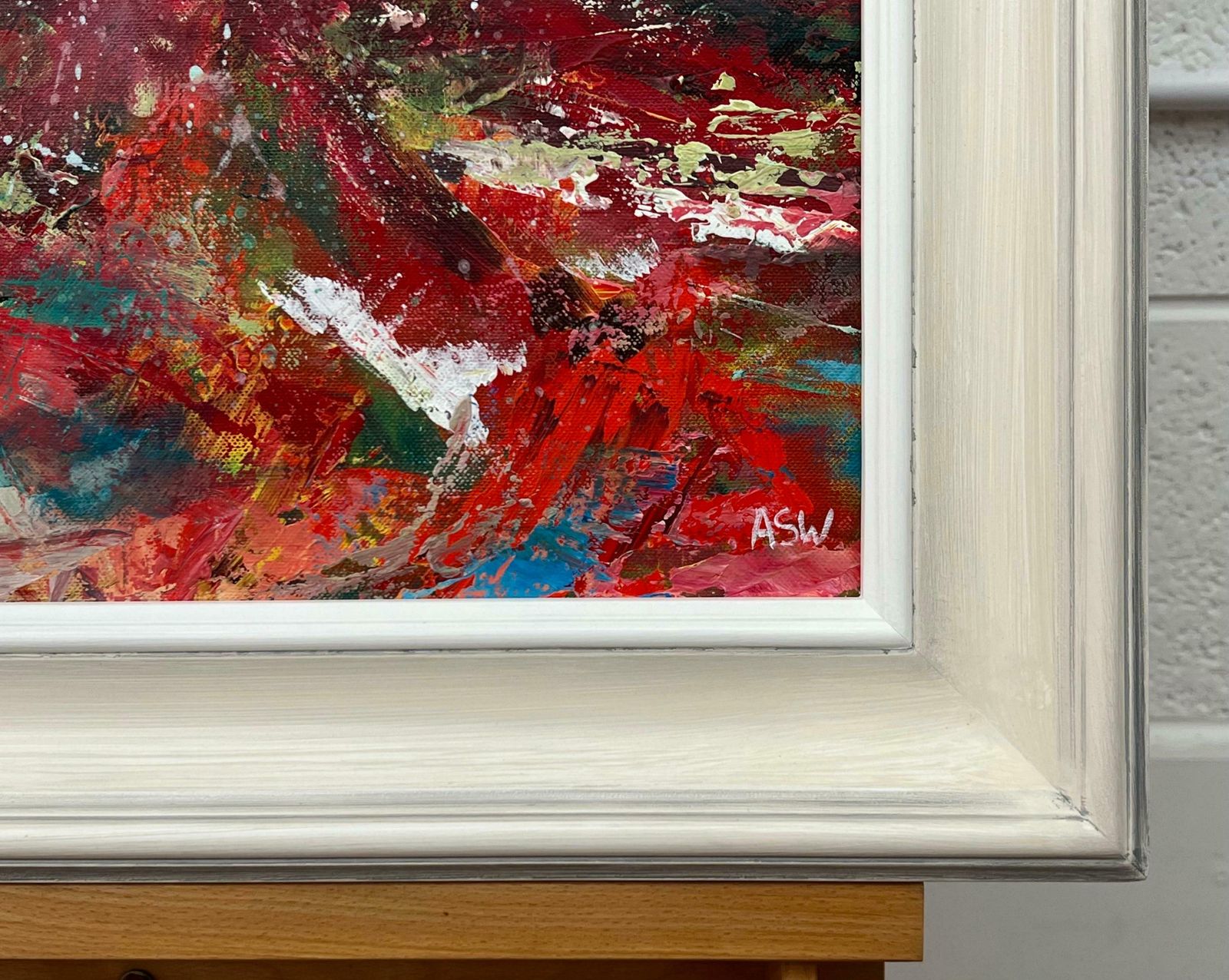 Angela Wakefield Tree With Red Pink White & Blue Abstract Background By British Landscape Artist 2023 photo vinterior
