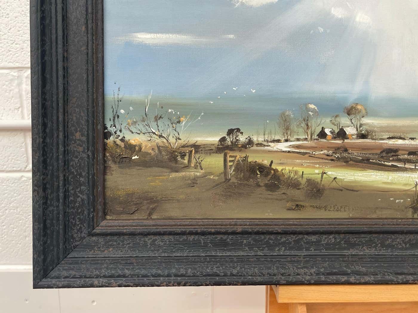 Frank Fitzsimons Ireland Landscape With Trees, Buildings & Sun Rays By Contemporary Irish Artist 1985 Circa photo vintage