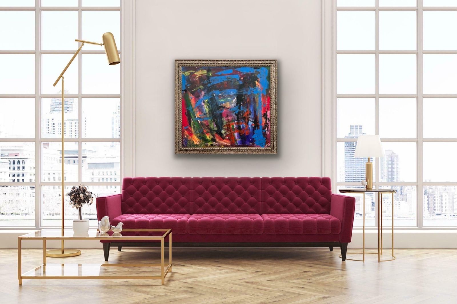 Angela Wakefield Blue Red & Green Abstract Expressionist Painting By British Contemporary Artist photo for sale