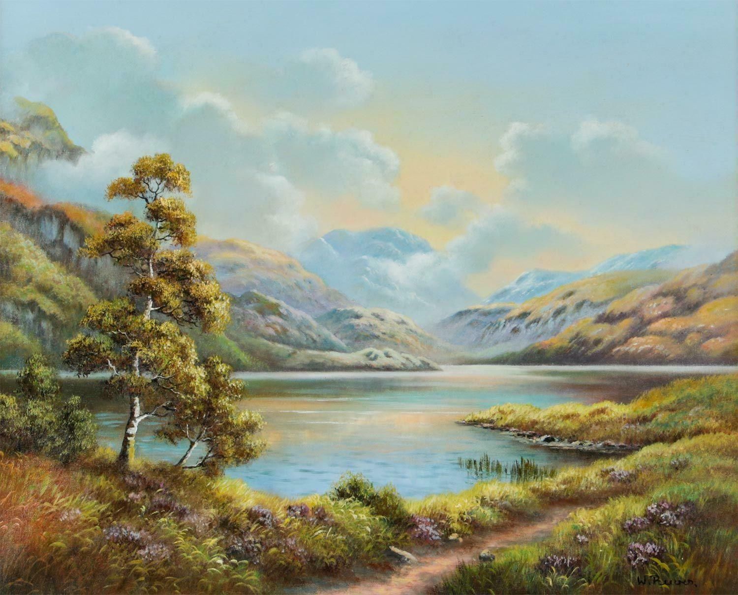 Wendy Reeves Oil Painting Of Loch In The Scottish Highlands By 20th Century British Artist 1985 Circa photo Art